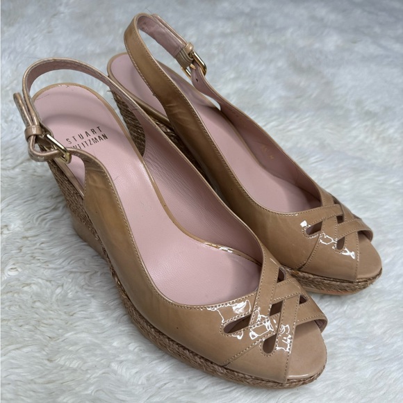 Stuart Weitzman Dolunch Patent Espadrille Wedge Sandal Women Size 9.5 - Picture 3 of 16